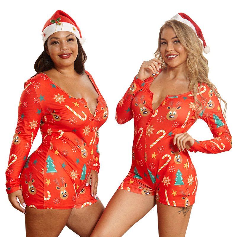 Christmas Clothes Printed Tight-fitting Long-sleeved Jumpsuit Women's Jumpsuit - Image 5