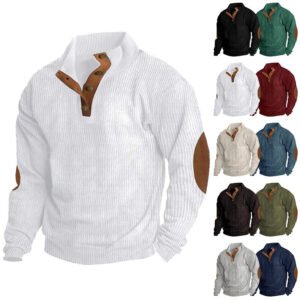 Men's Corduroy Stand Collar Long Sleeve Sweater - Casual Warm Knit Pullover Top for Autumn Winter Daily Wear