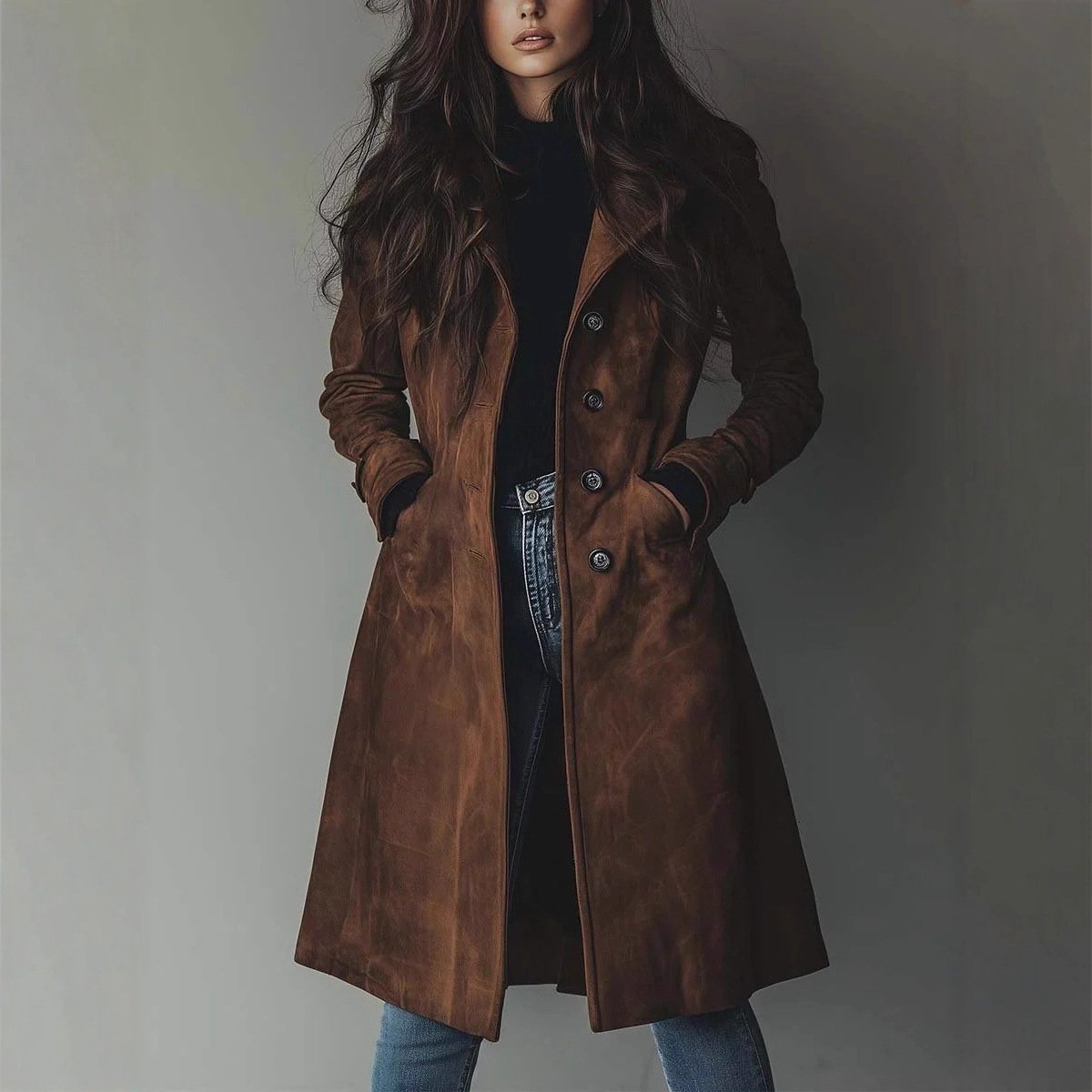 Women's Long Trench Coat Casual Loose Fit Fall Winter Outerwear Jacket For Daily Wear Clothing - Image 4
