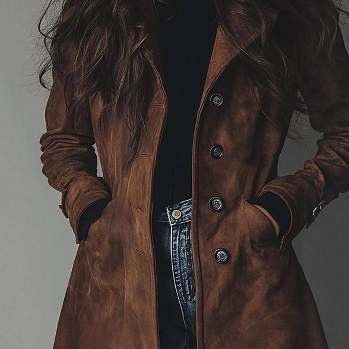 Women's Long Trench Coat Casual Loose Fit Fall Winter Outerwear Jacket For Daily Wear Clothing - Image 9