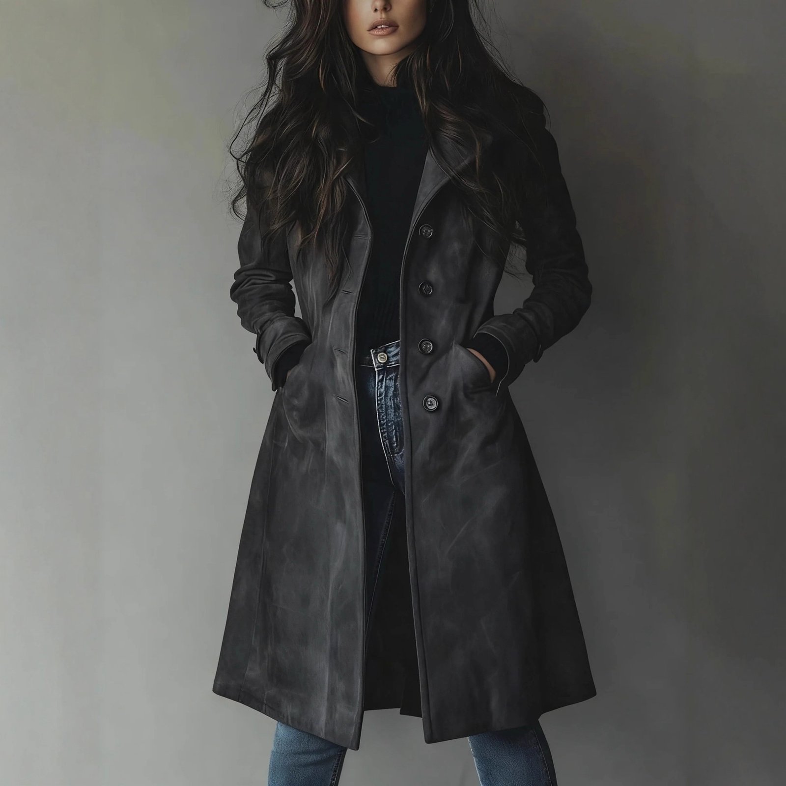 Women's Long Trench Coat Casual Loose Fit Fall Winter Outerwear Jacket For Daily Wear Clothing - Image 5