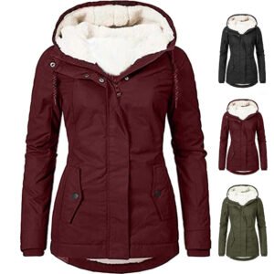 Women's Solid Color Long Sleeve Zipper Fleece Padded Coat - Warm Winter Jacket with Pockets Loose Fit Outerwear