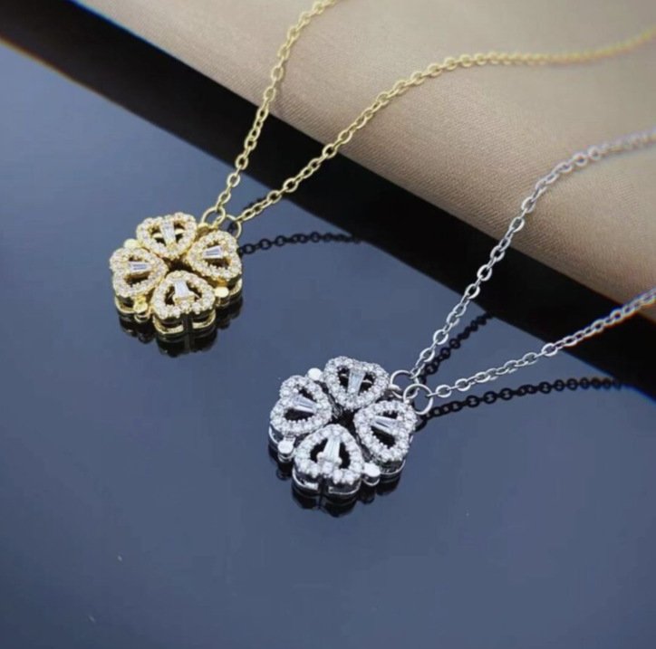 Retro Magnetic Folding Heart Shaped Four Leaf Clover Pendant Necklace Women Love Clavicle Chain Gifts Openable Choker Jewelry - Image 6