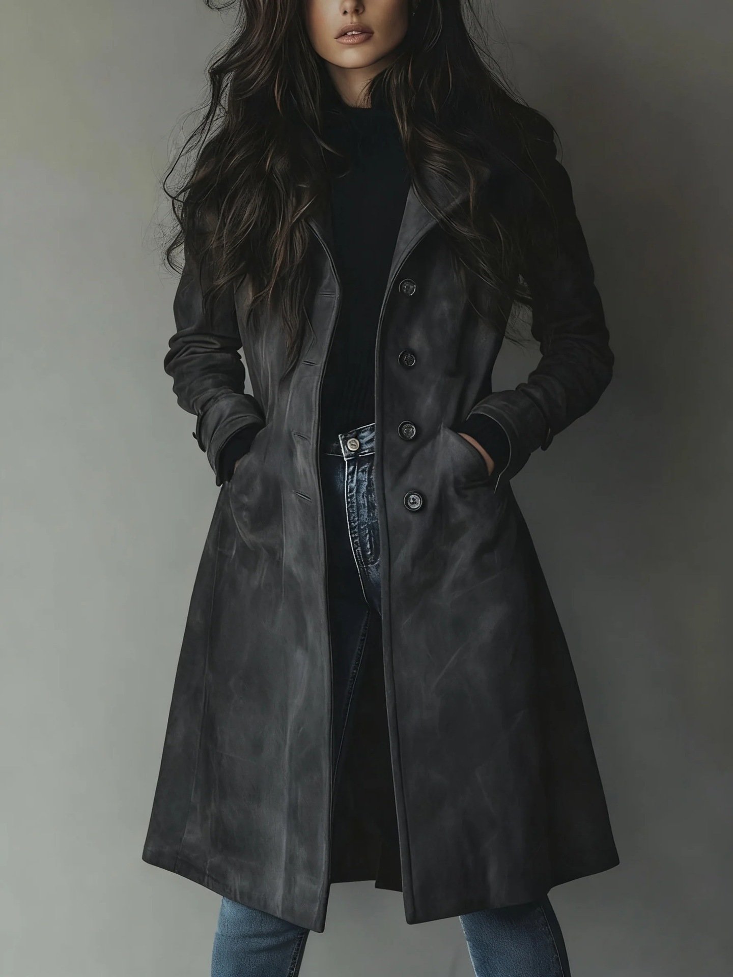 Women's Long Trench Coat Casual Loose Fit Fall Winter Outerwear Jacket For Daily Wear Clothing - Image 2